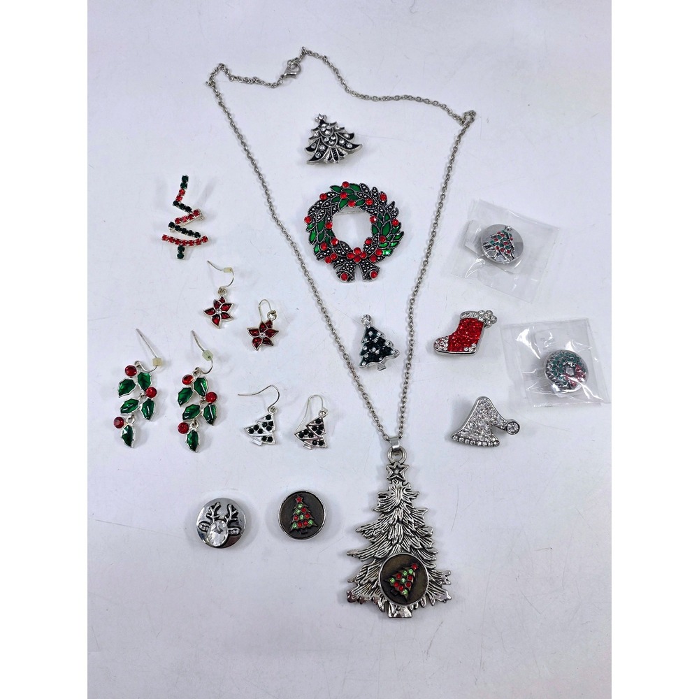 Ginger Snaps Christmas Jewelry Lot Necklace Earrings Brooches Snap Charms Set